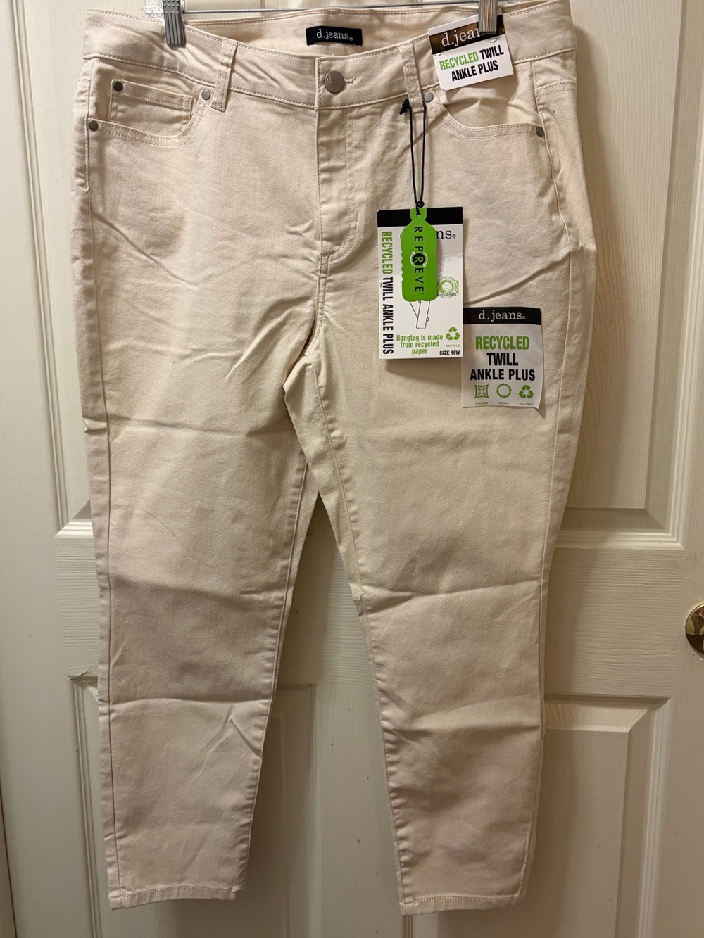d Jeans Recycled Twill Ankle Pants Womens Size 16W Cream Ivory Stretch Plus NWT